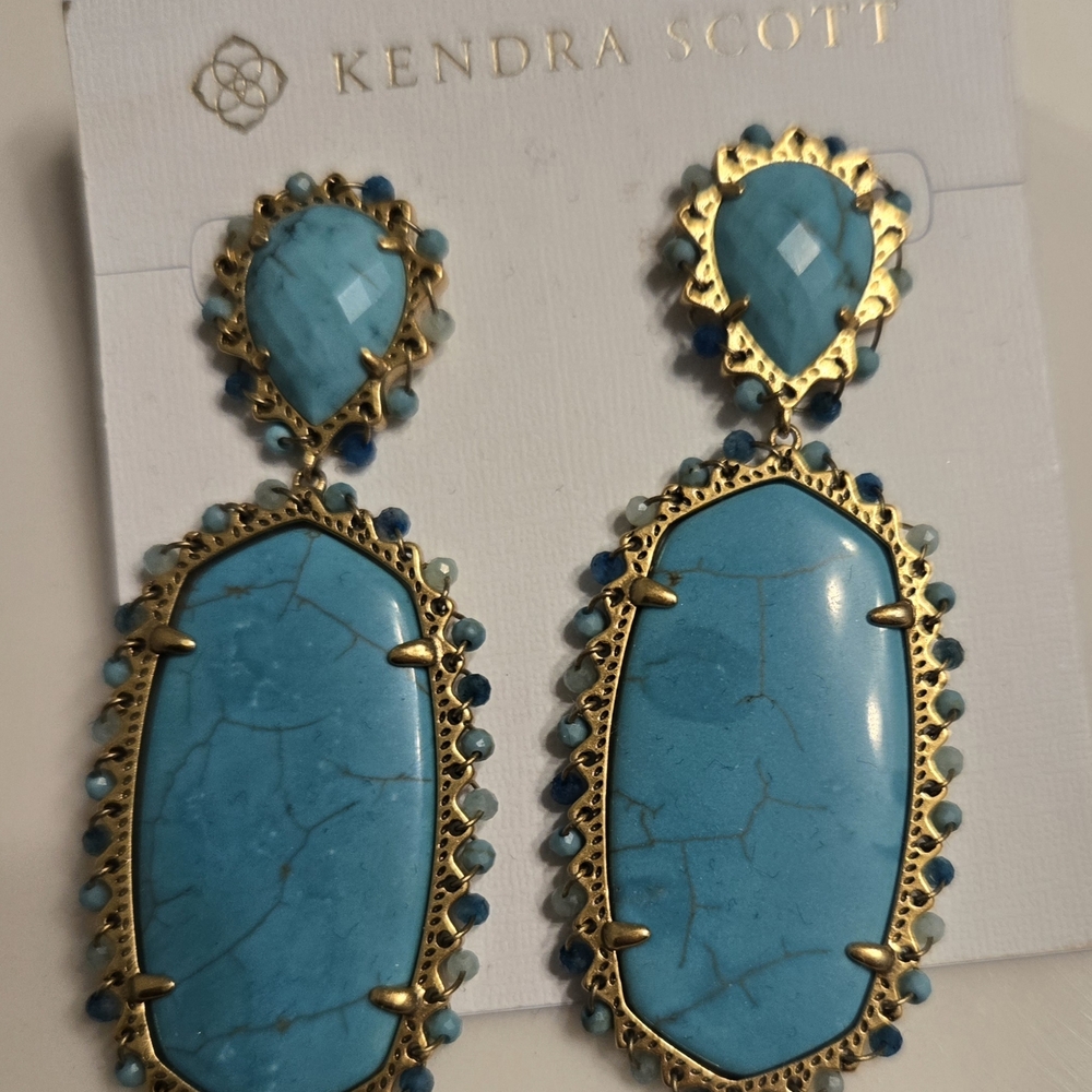 Kendra Scott Blue and Gold Statement Earrings - Picture 3 of 3